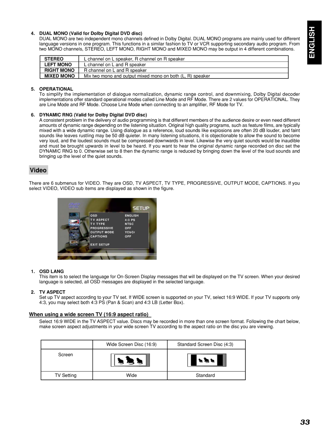 Marantz PMD910 manual Video, When using a wide screen TV 169 aspect ratio 