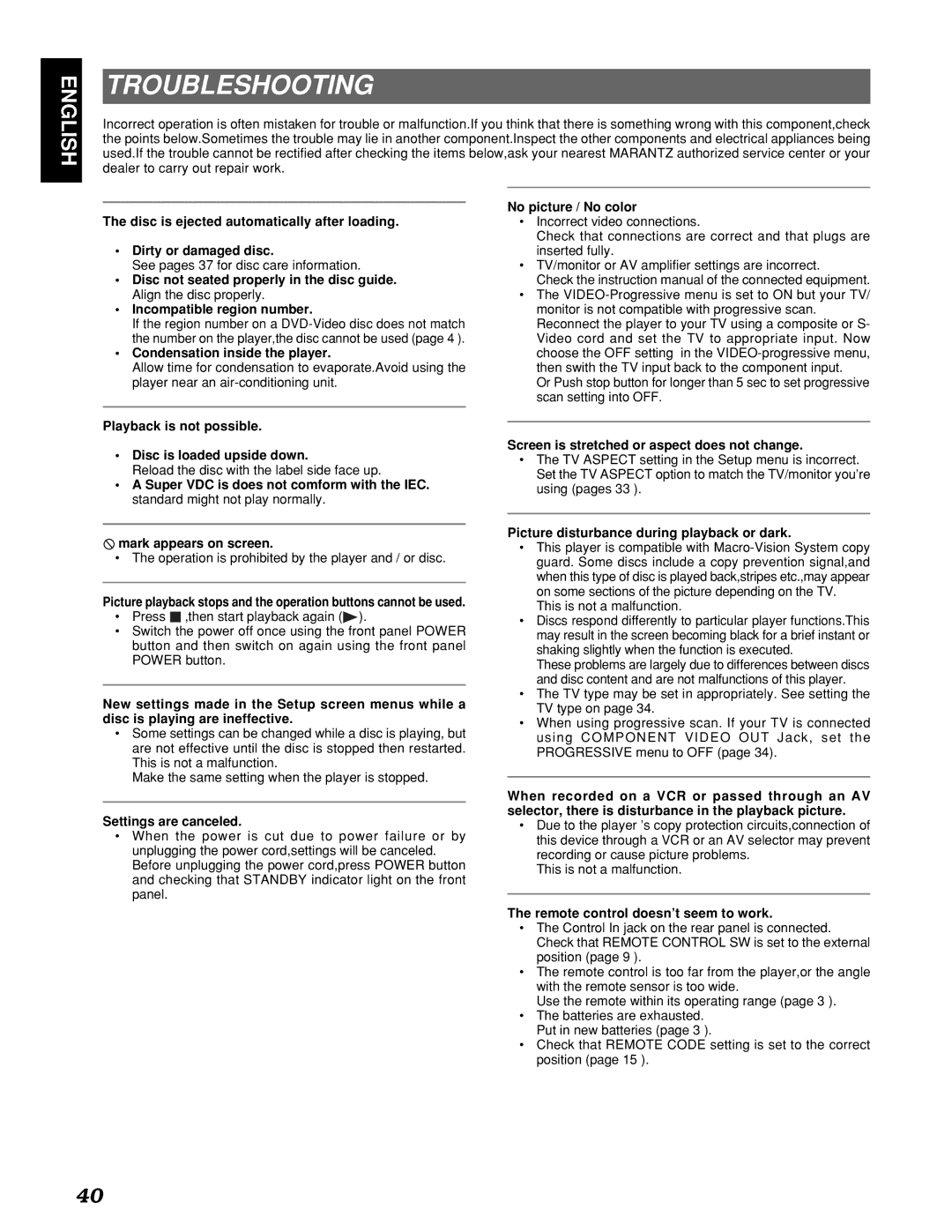 Marantz PMD910 manual Troubleshooting 