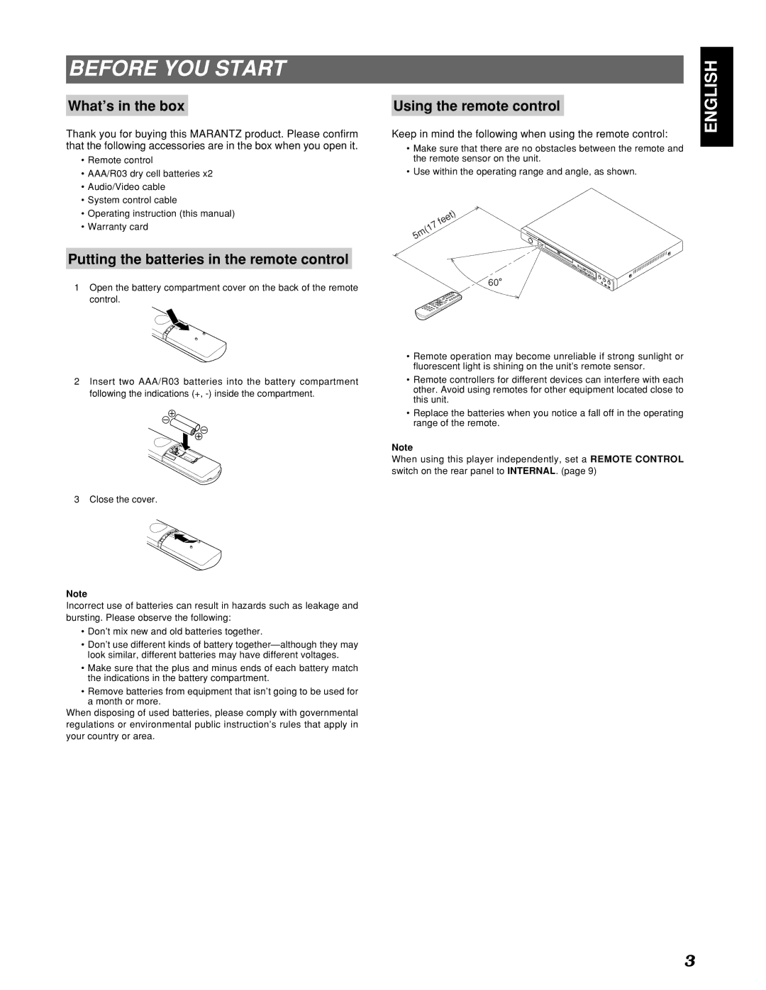 Marantz PMD910 manual Before YOU Start, What’s in the box, Putting the batteries in the remote control 