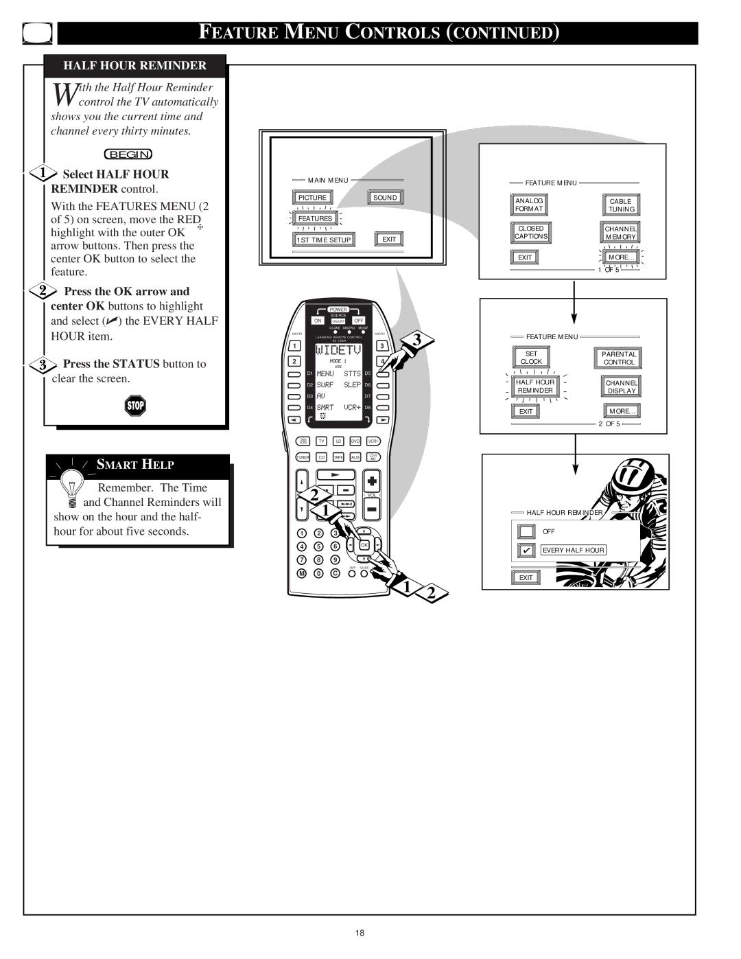 Marantz PV5580, PV6080 manual Select Half Hour Reminder control 