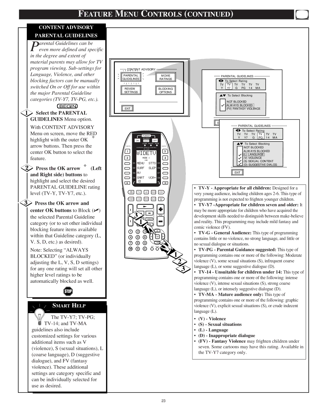 Marantz PV6080, PV5580 manual Content Advisory Parental Guidelines, Select the Parental 