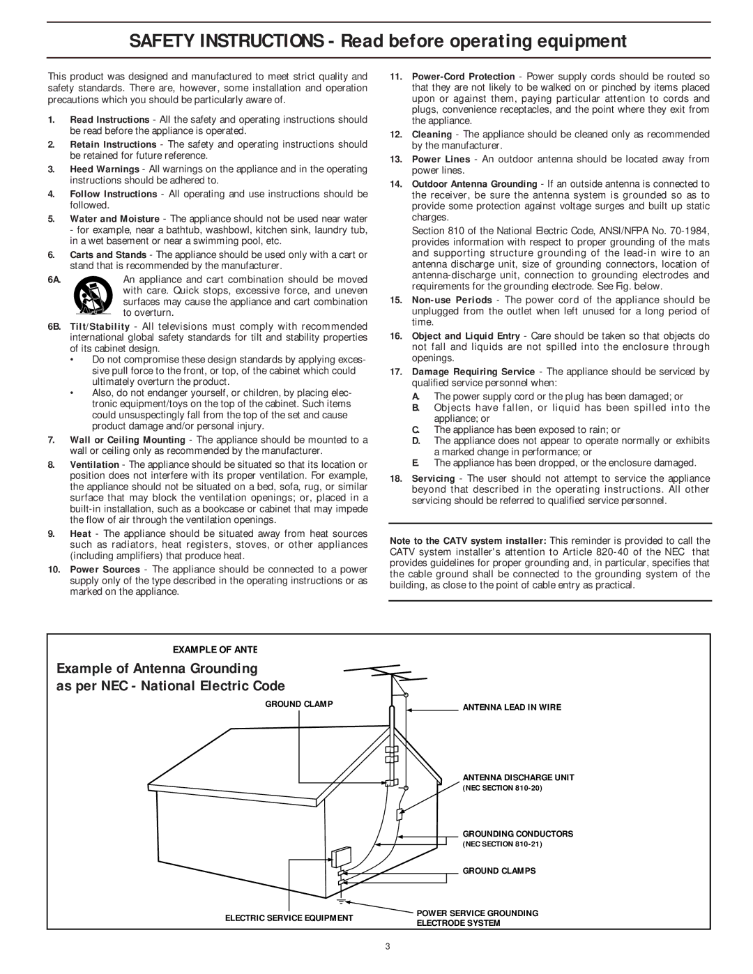 Marantz PV6080, PV5580 manual Safety Instructions Read before operating equipment 