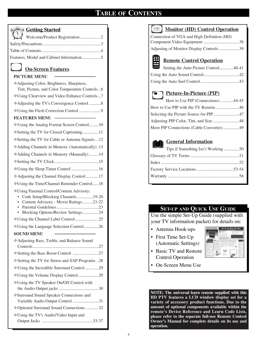 Marantz PV5580, PV6080 manual Table of Contents 