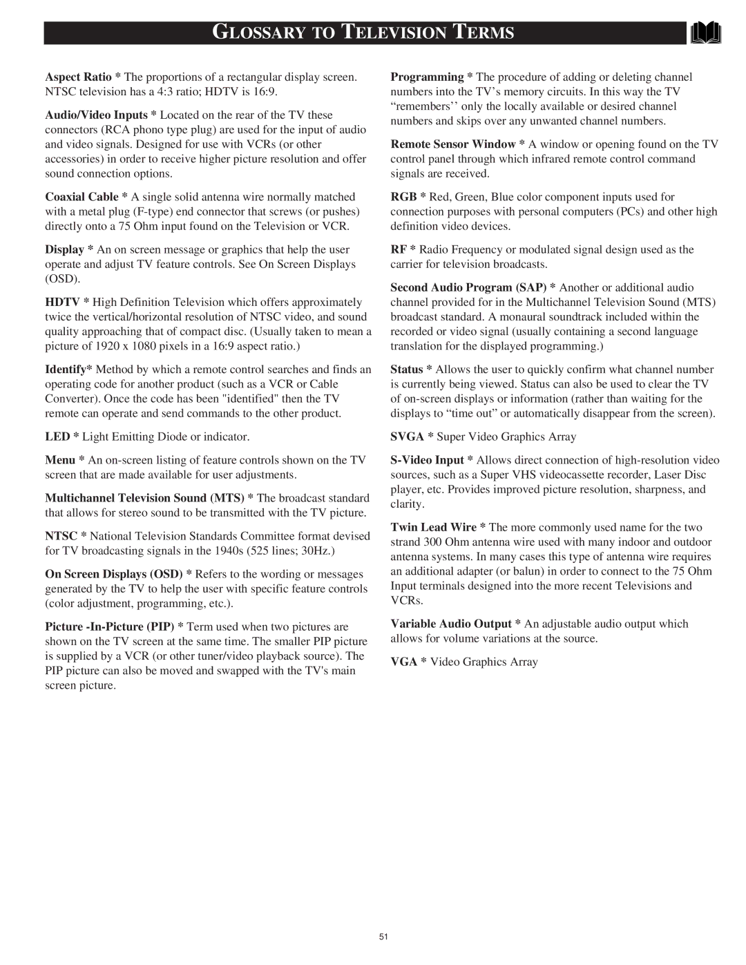 Marantz PV6080, PV5580 manual Glossary to Television Terms 