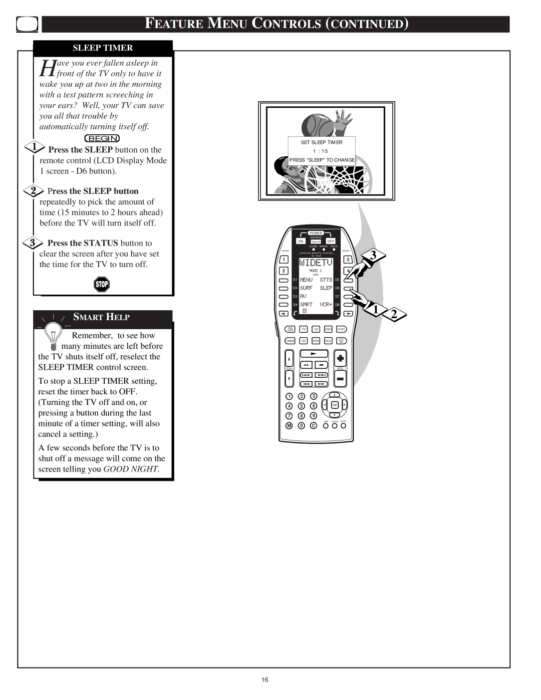 Marantz PV5580, PV6080 manual SET Sleep Timer Press Sleep to Change 