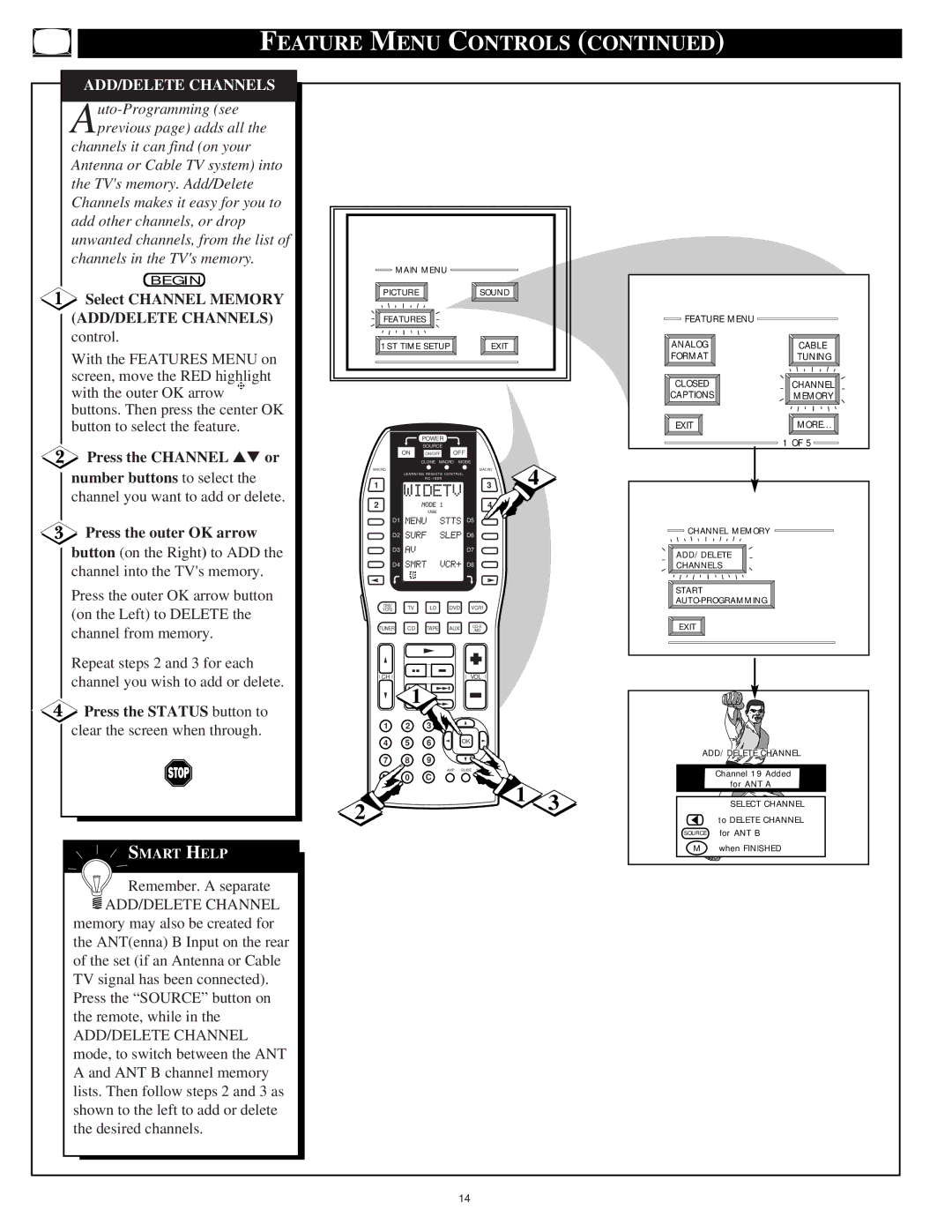 Marantz PV5580/PV6080 manual Select Channel Memory ADD/DELETE Channels, Press the Channel or number buttons to select 