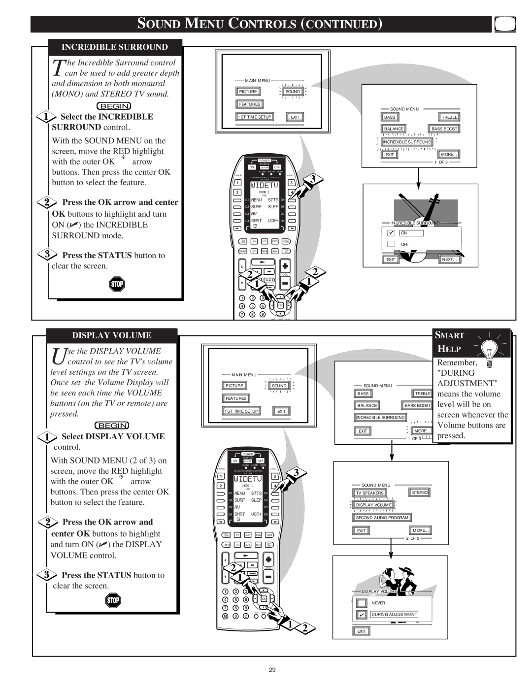 Marantz PV5580/PV6080 manual Select the Incredible Surround control, Select Display Volume 