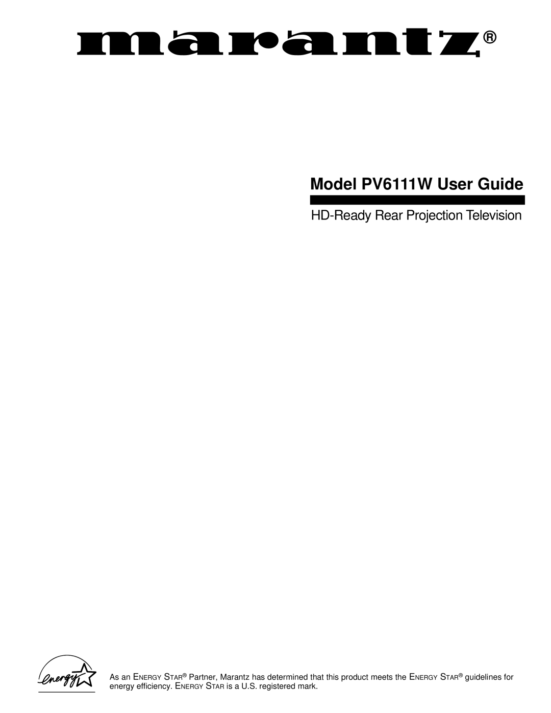 Marantz manual Model PV6111W User Guide 