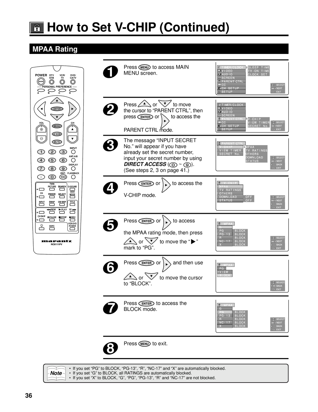 Marantz PV6111W manual Mpaa Rating 