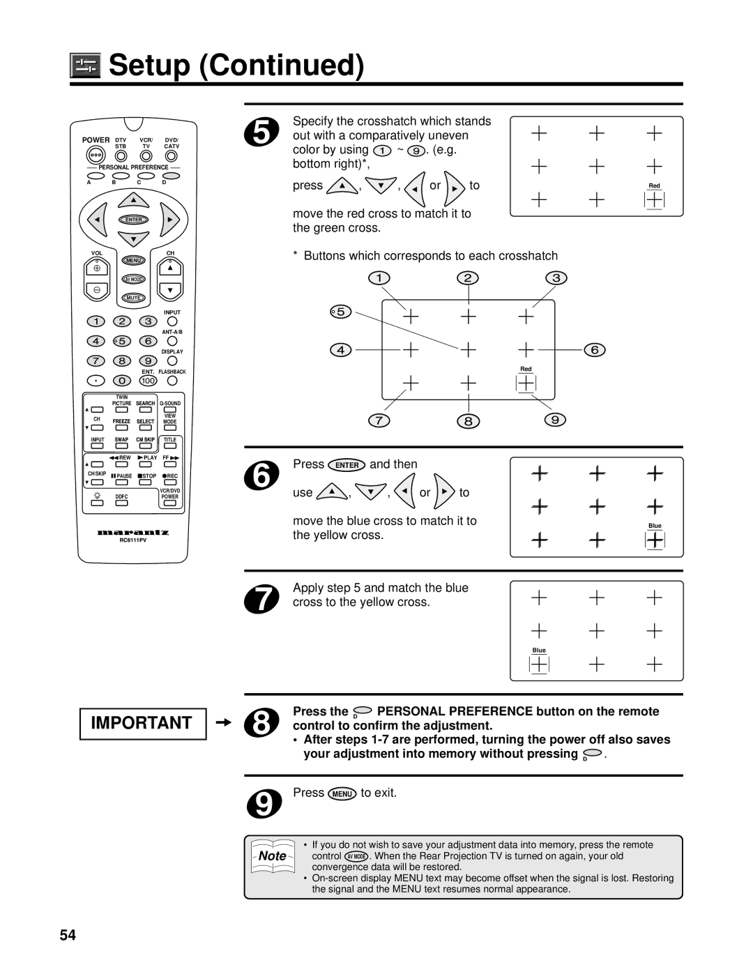 Marantz PV6111W manual Then Use Move the blue cross to match it to 