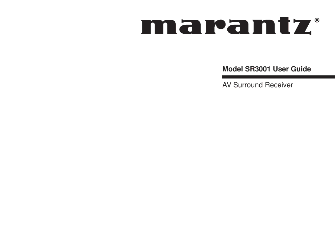 Marantz manual Model SR3001 User Guide 