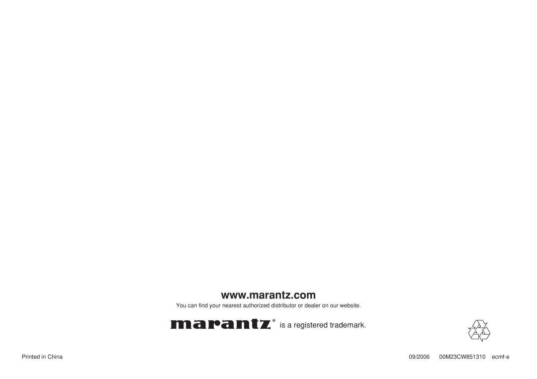 Marantz R3001 manual is a registered trademark, 09/2006 00M23CW851310 ecmf-e 
