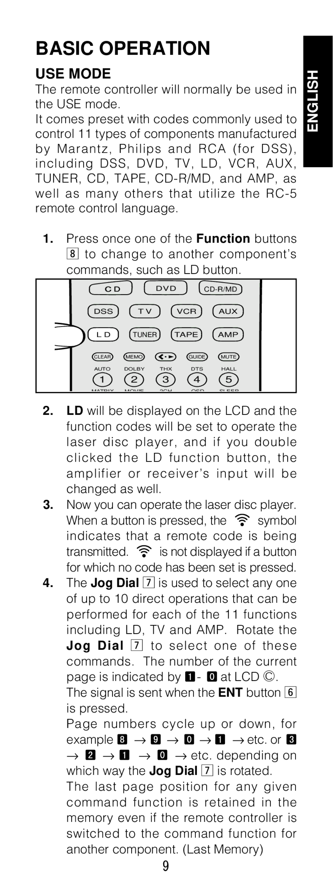 Marantz RC1200 manual Basic Operation, USE Mode 