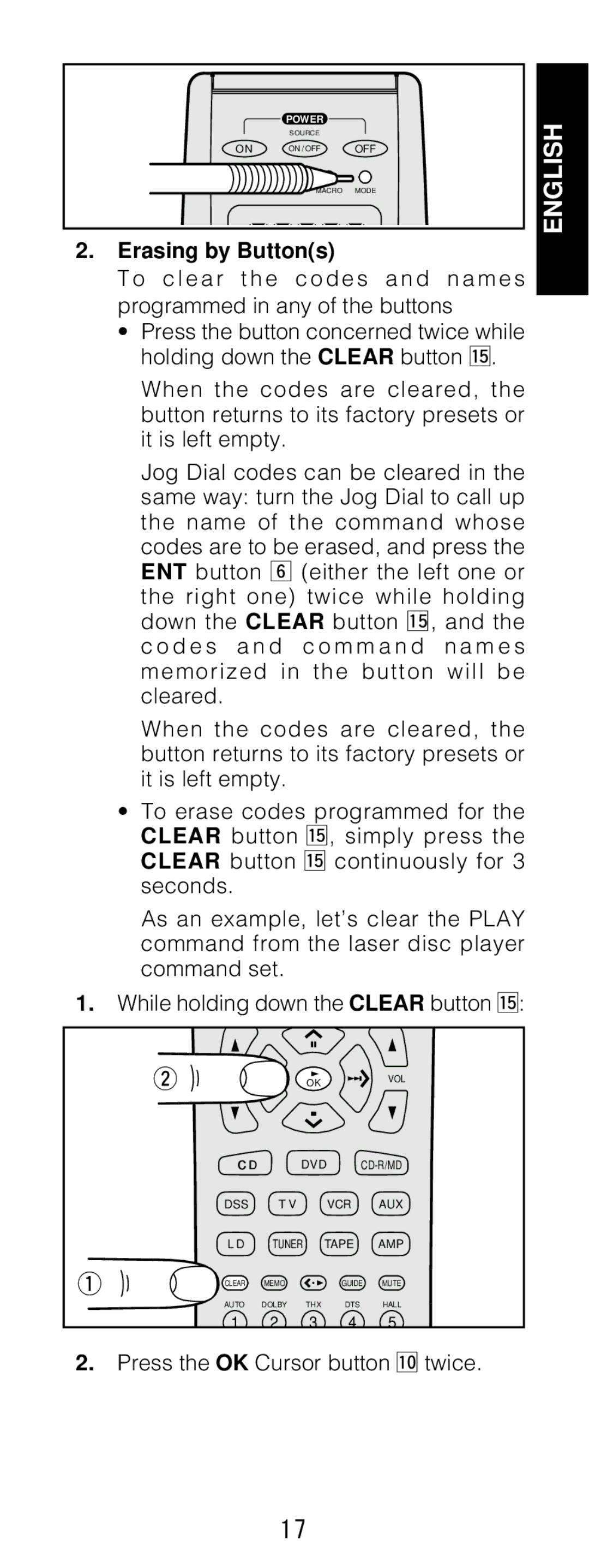 Marantz RC1200 manual Erasing by Buttons 