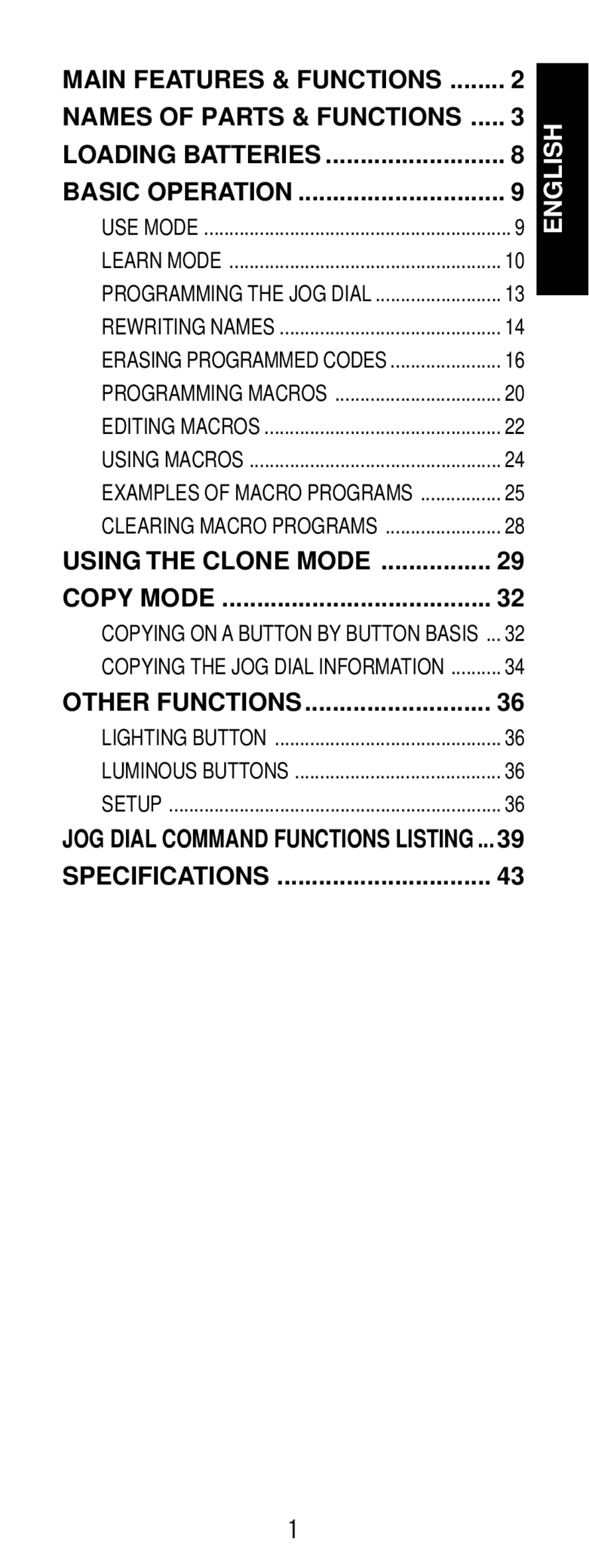 Marantz RC1200 manual Using the Clone Mode Copy Mode, Other Functions, Specifications 