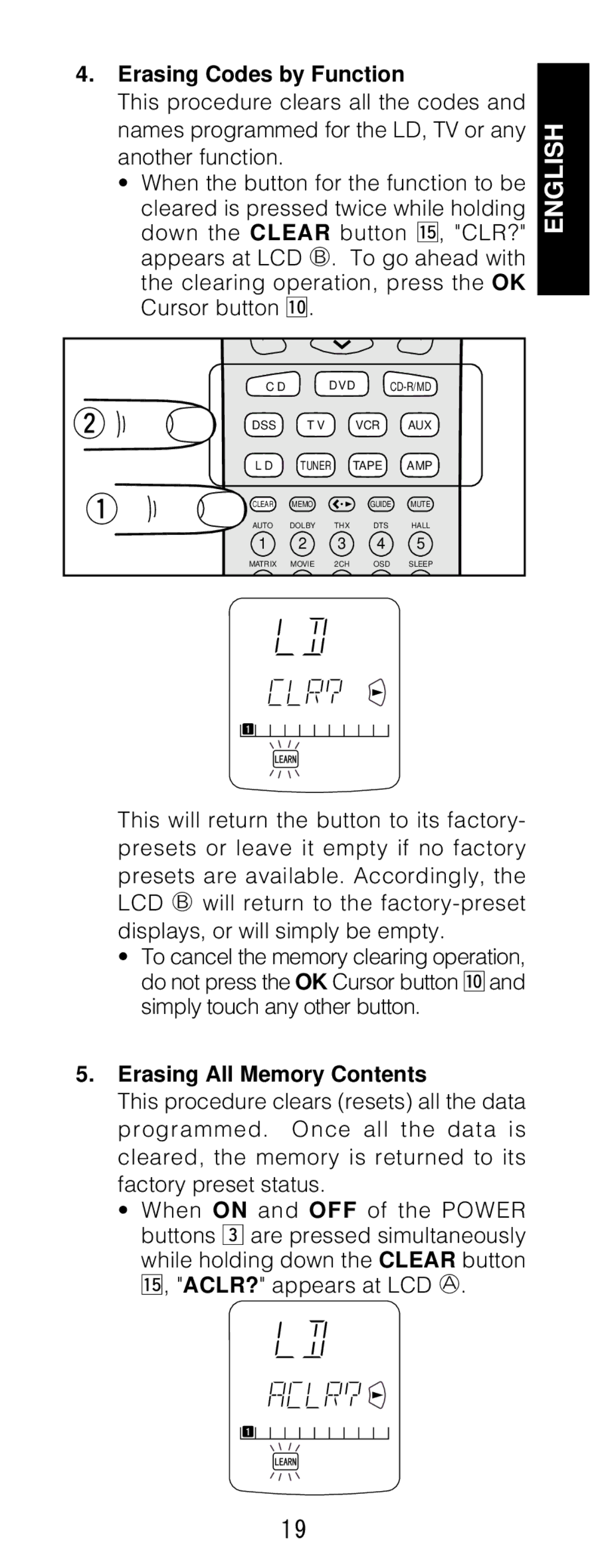 Marantz RC1200 manual Erasing Codes by Function, Erasing All Memory Contents 