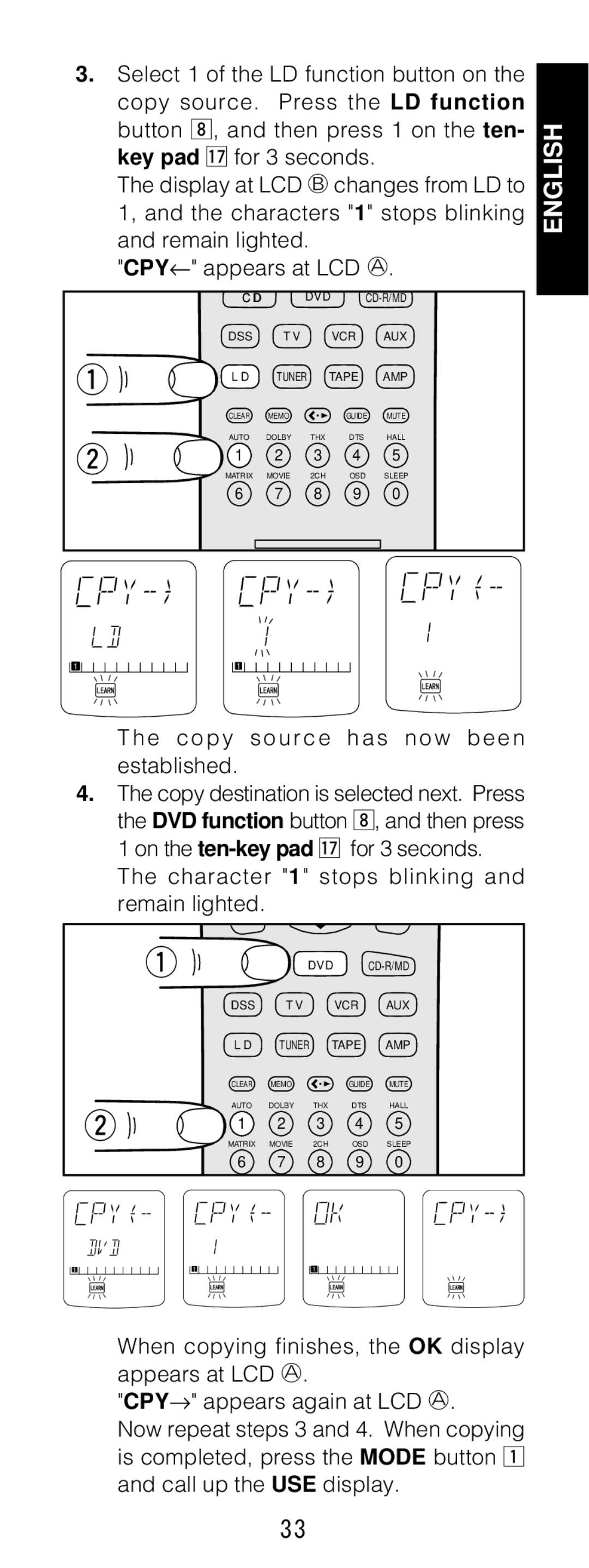 Marantz RC1200 manual Copy source has now been established 