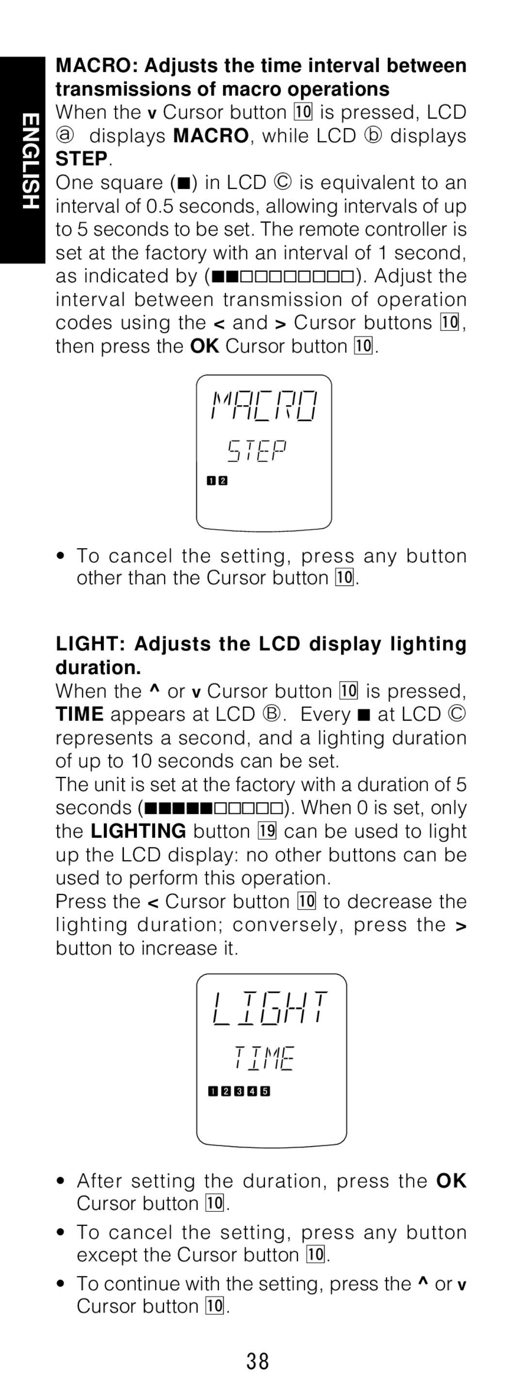 Marantz RC1200 manual Step, Light Adjusts the LCD display lighting duration 