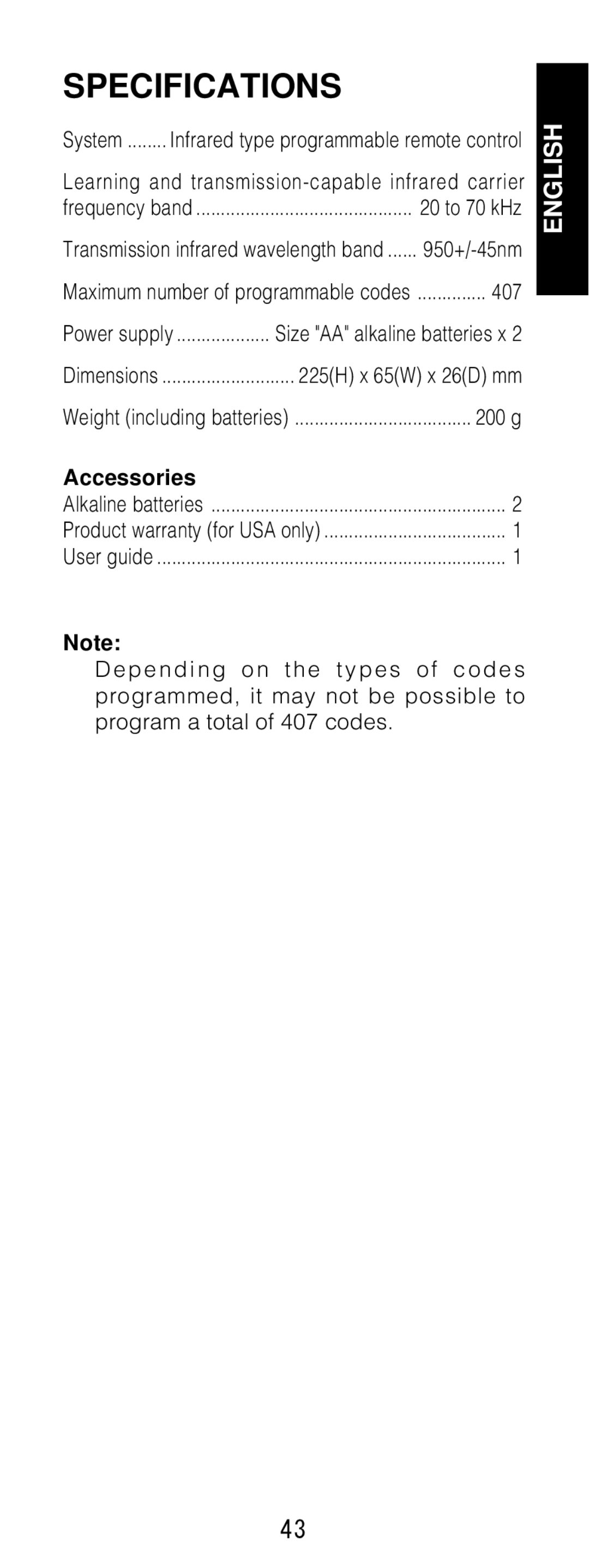 Marantz RC1200 manual Specifications, Accessories 