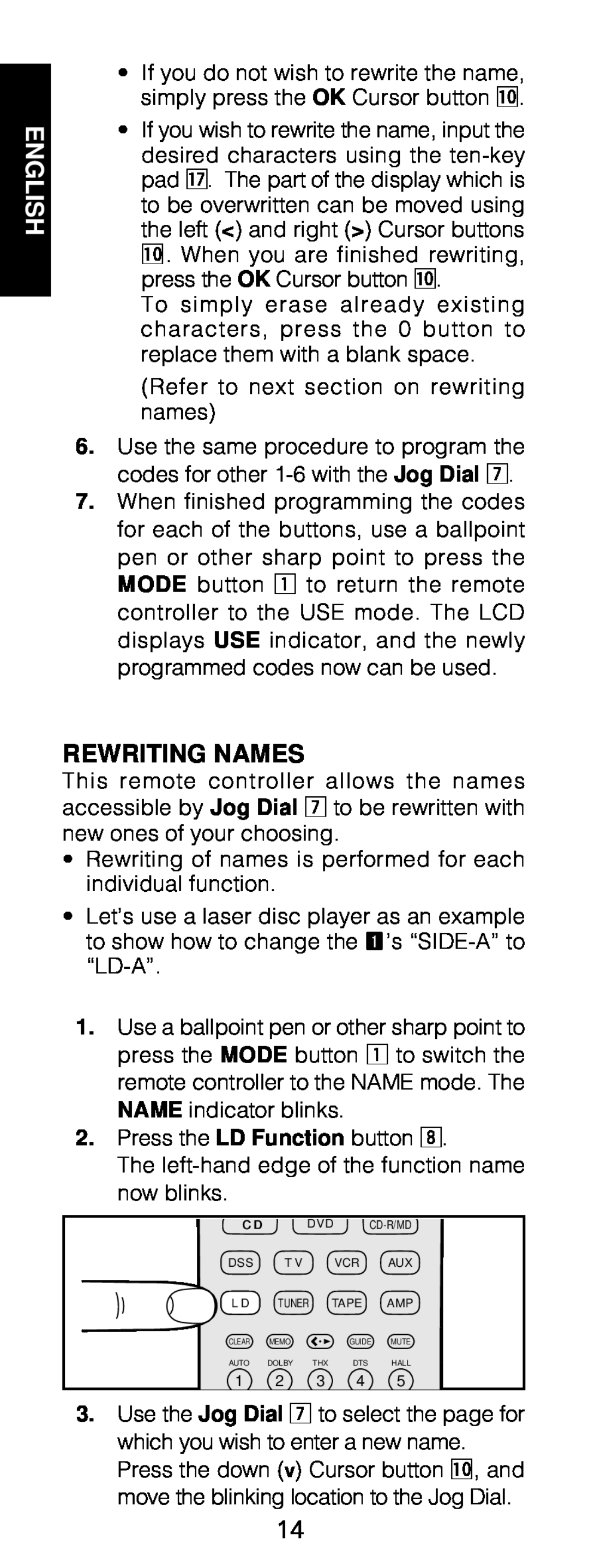 Marantz RC1200 manual Rewriting Names, English 