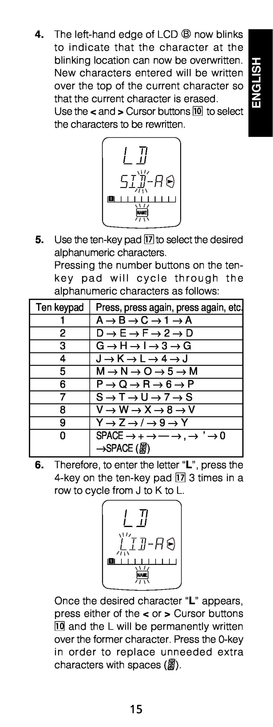 Marantz RC1200 manual English, Use the ten-key pad ⁄7to select the desired alphanumeric characters 