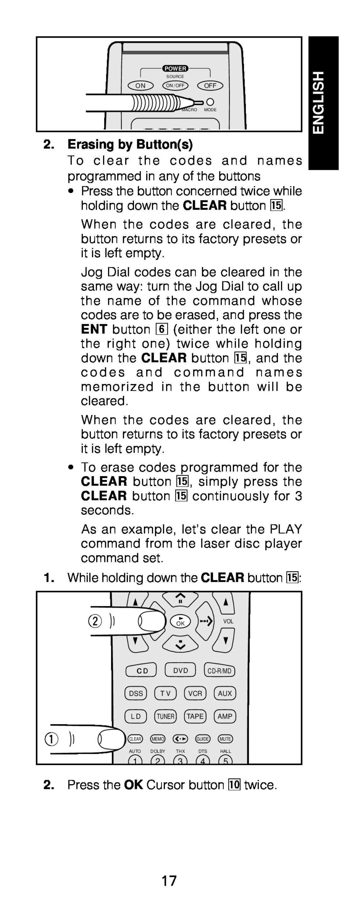 Marantz RC1200 manual Erasing by Buttons, English 