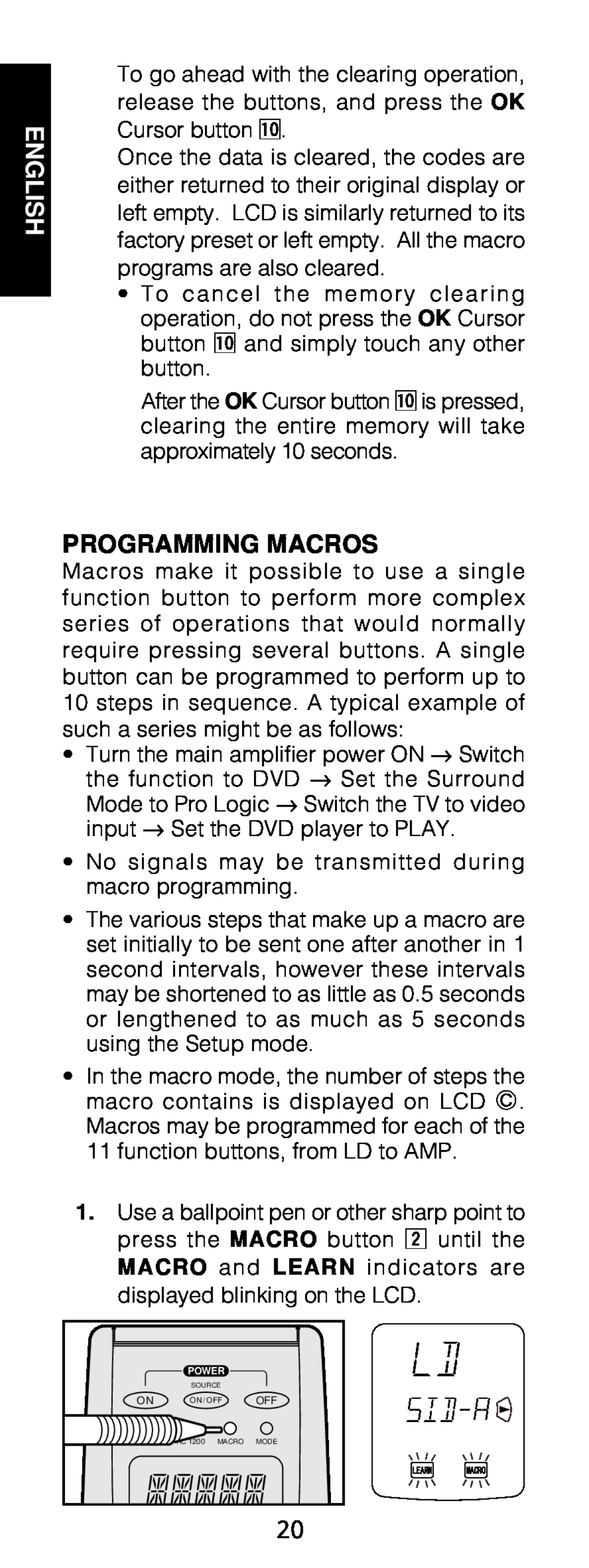 Marantz RC1200 manual Programming Macros, English 