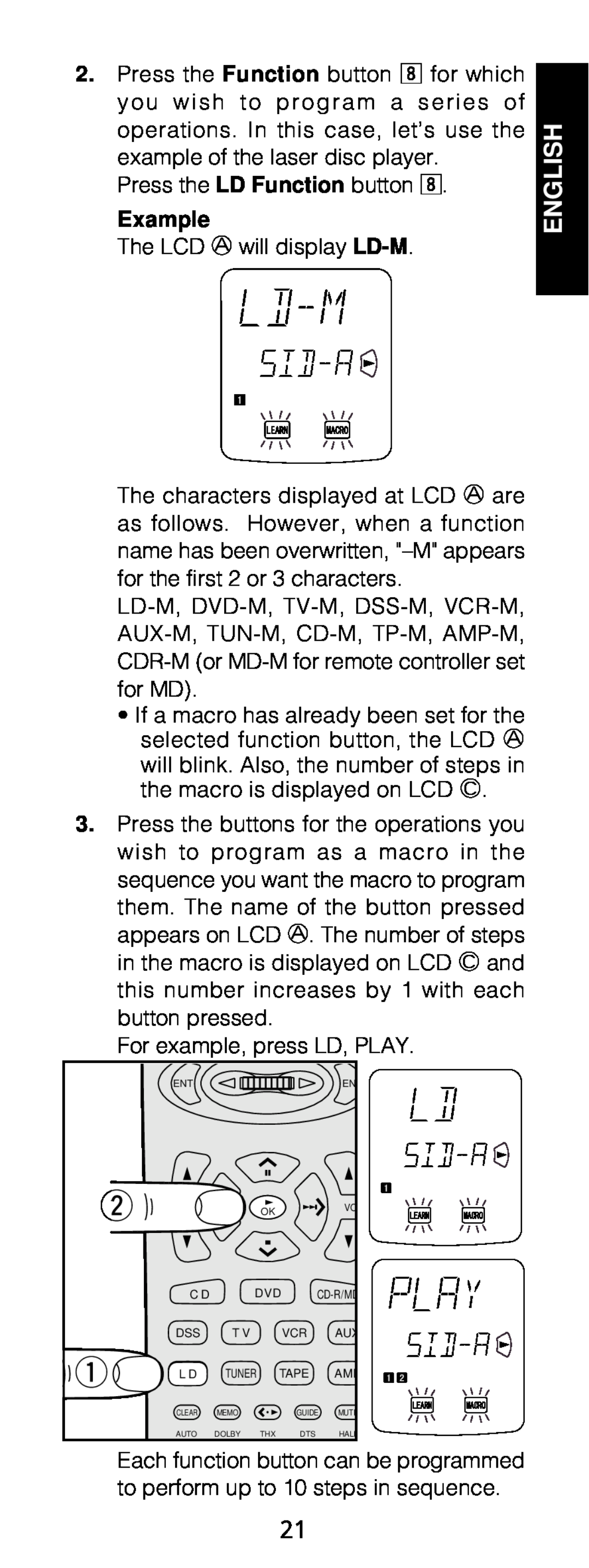 Marantz RC1200 manual Example, English 