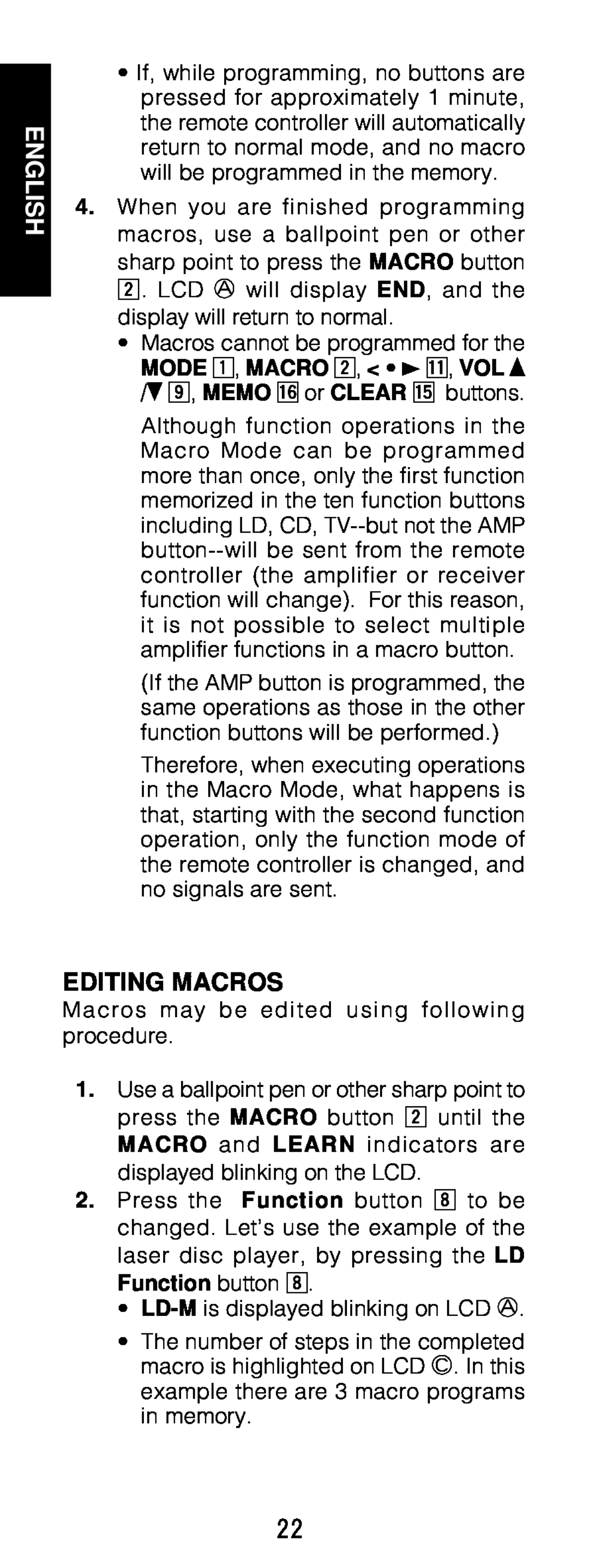 Marantz RC1200 manual Editing Macros, English 