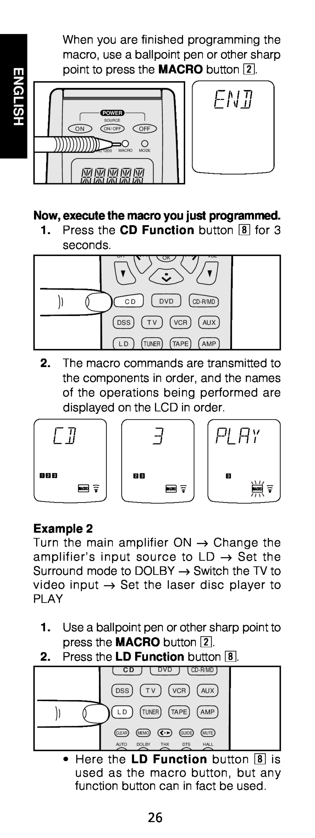 Marantz RC1200 manual English, Example, Now, execute the macro you just programmed 