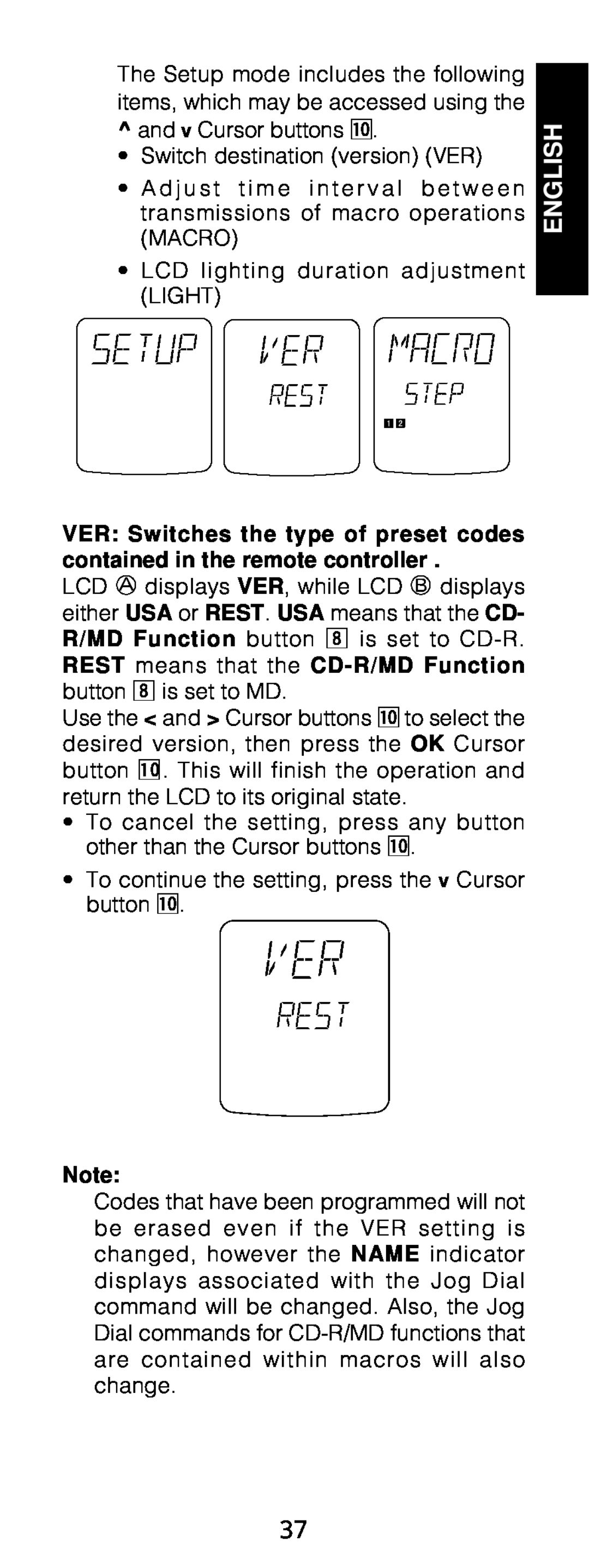 Marantz RC1200 manual English, and v Cursor buttons ⁄0 Switch destination version VER 