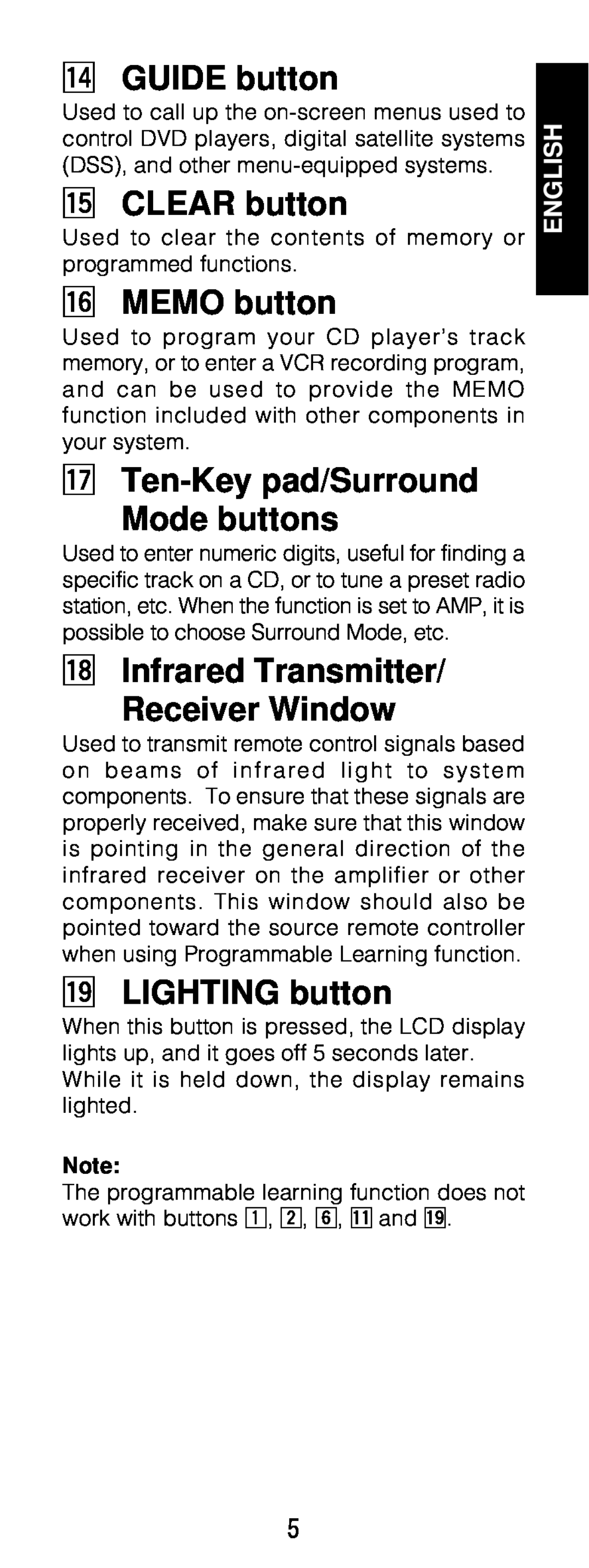 Marantz RC1200 manual ⁄4GUIDE button, ⁄5CLEAR button, ⁄6MEMO button, ⁄7Ten-Key pad/Surround Mode buttons, ⁄9LIGHTING button 