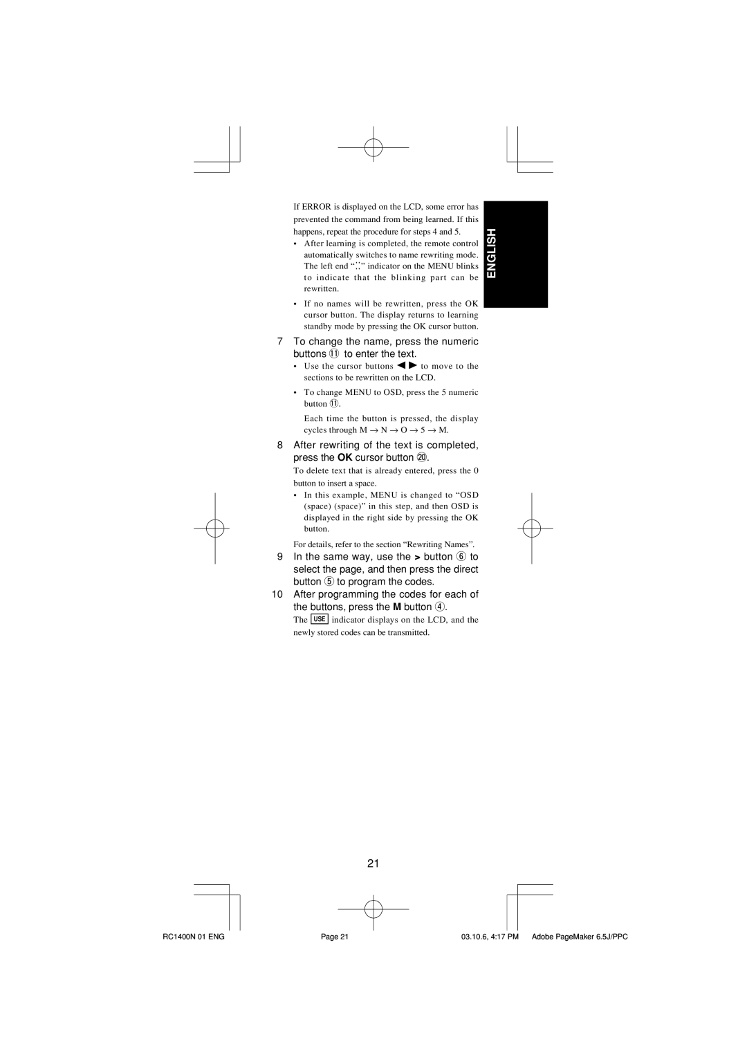 Marantz RC1400 manual English 