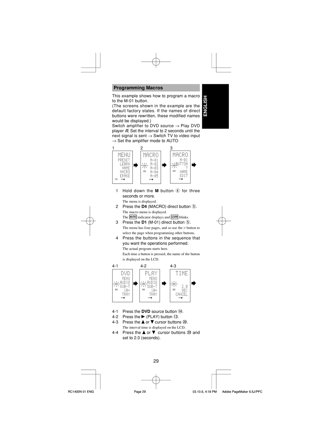 Marantz RC1400 manual Programming Macros 