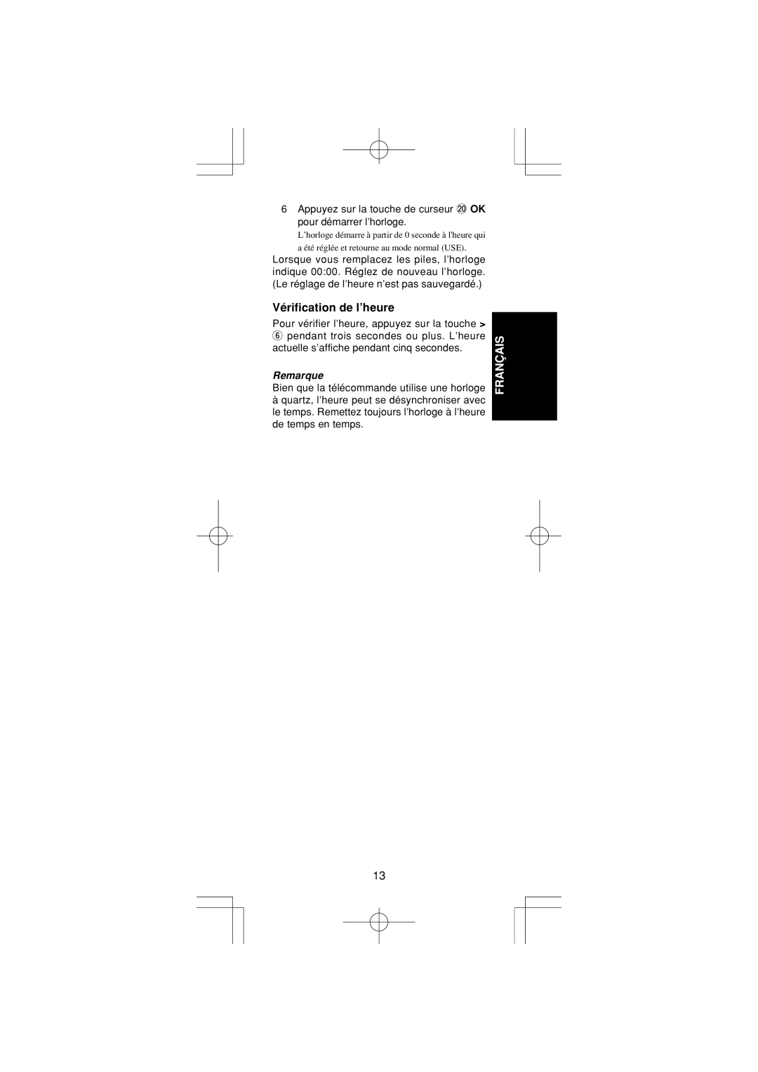 Marantz RC1400 manual Vérification de l’heure, Remarque 