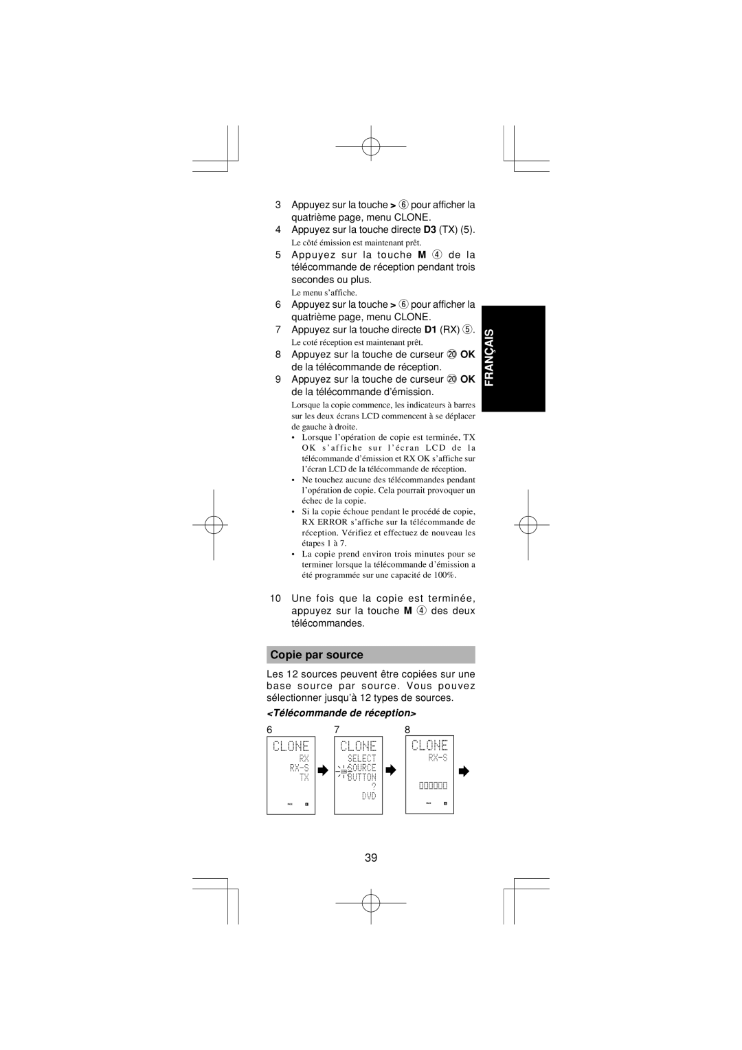 Marantz RC1400 manual Copie par source 