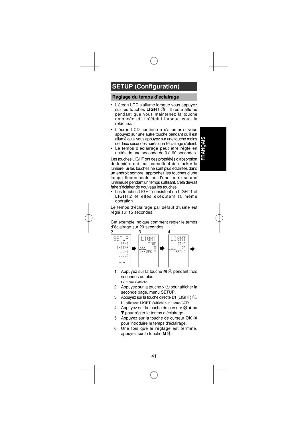 Marantz RC1400 manual Setup Configuration, Réglage du temps d’éclairage 