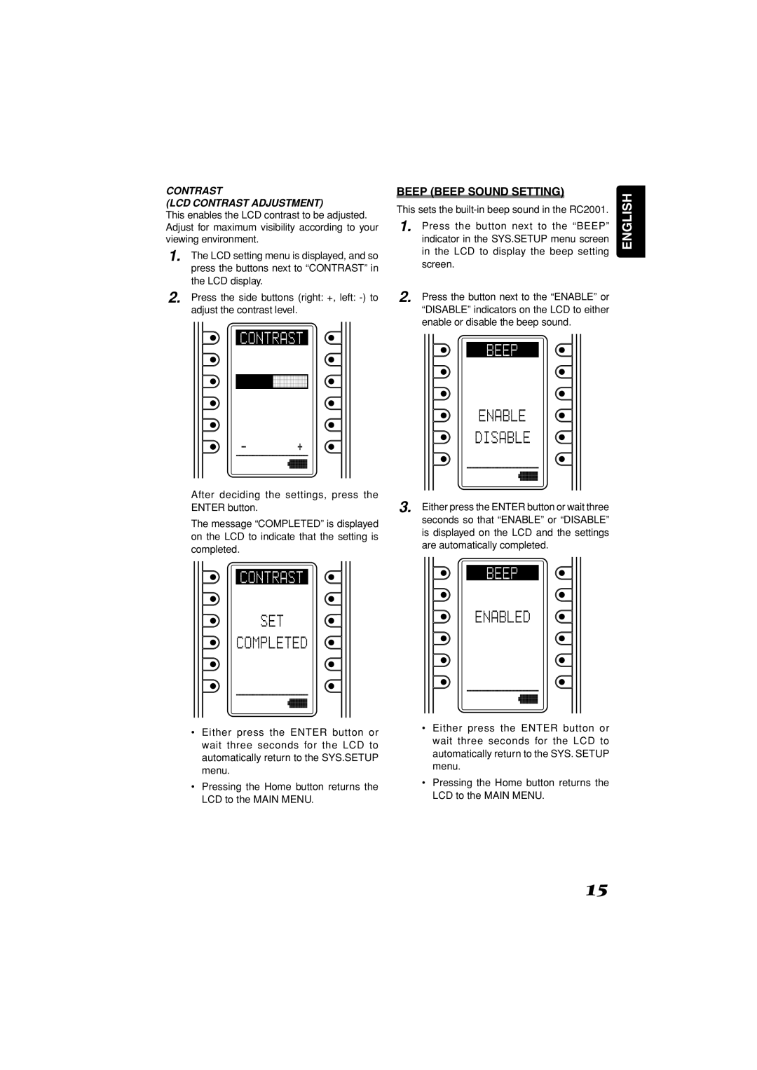 Marantz manual Beep Beep Sound Setting, This sets the built-in beep sound in the RC2001 