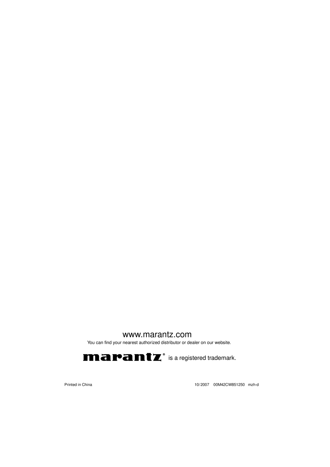 Marantz RC2001 manual Is a registered trademark 