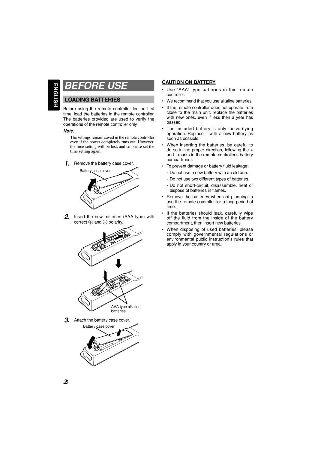 Marantz RC2001 manual Before USE, Loading Batteries 