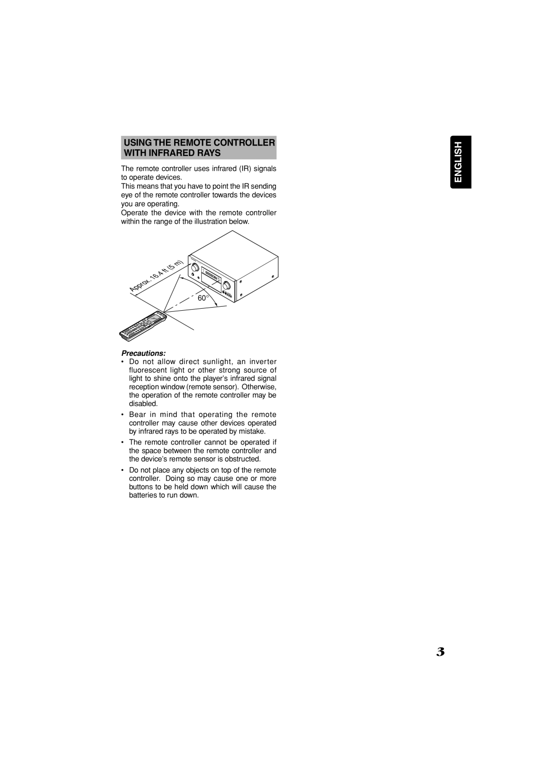 Marantz RC2001 manual Using the Remote Controller With Infrared Rays, Precautions 