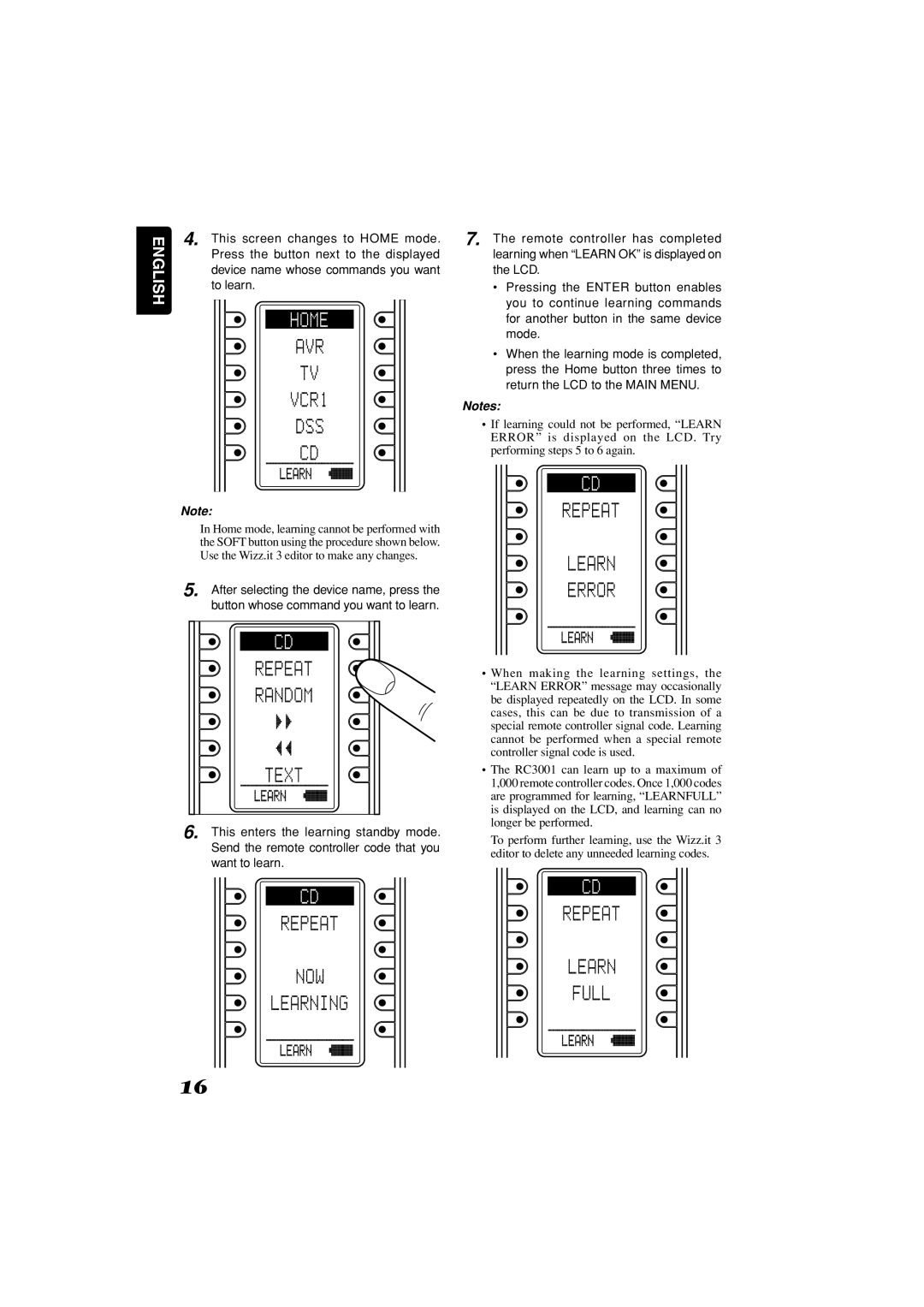 Marantz RC3001 manual This screen changes to Home mode, Press the button next to the displayed, To learn 