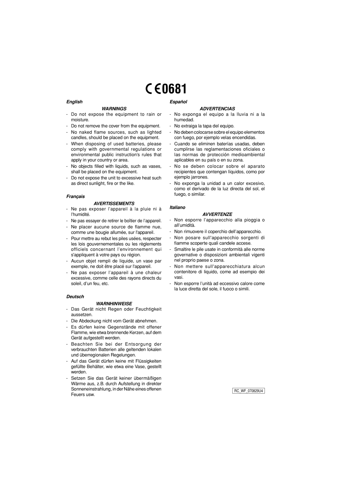 Marantz RC3001 manual English, Français, Deutsch, Español, Italiano 