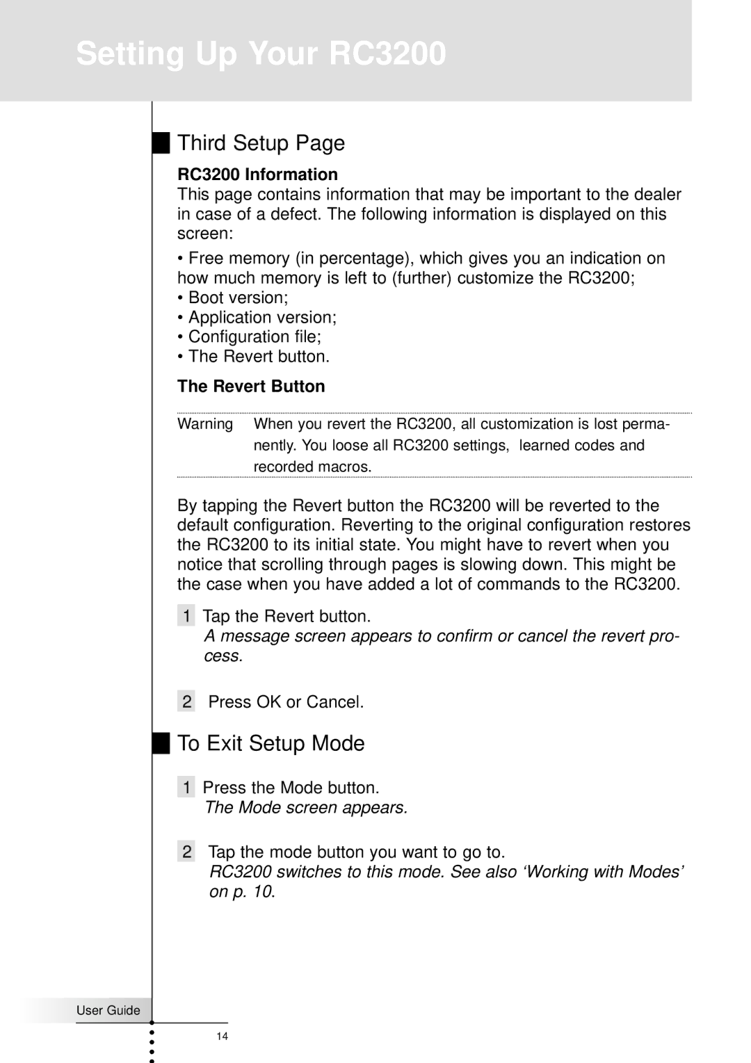 Marantz manual Learning Commands, Third Setup, To Exit Setup Mode, RC3200 Information, Revert Button 