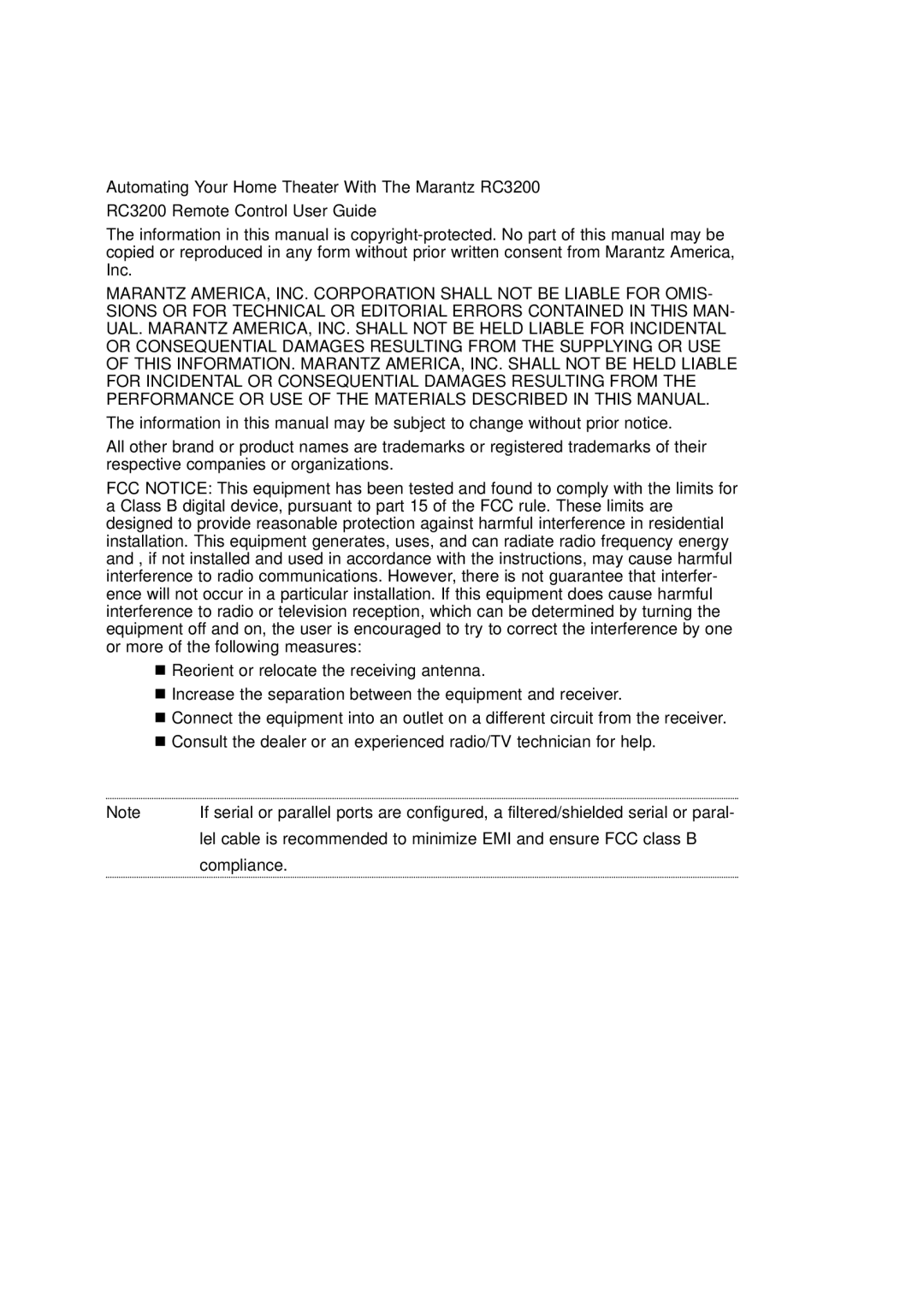 Marantz RC3200 manual Compliance 