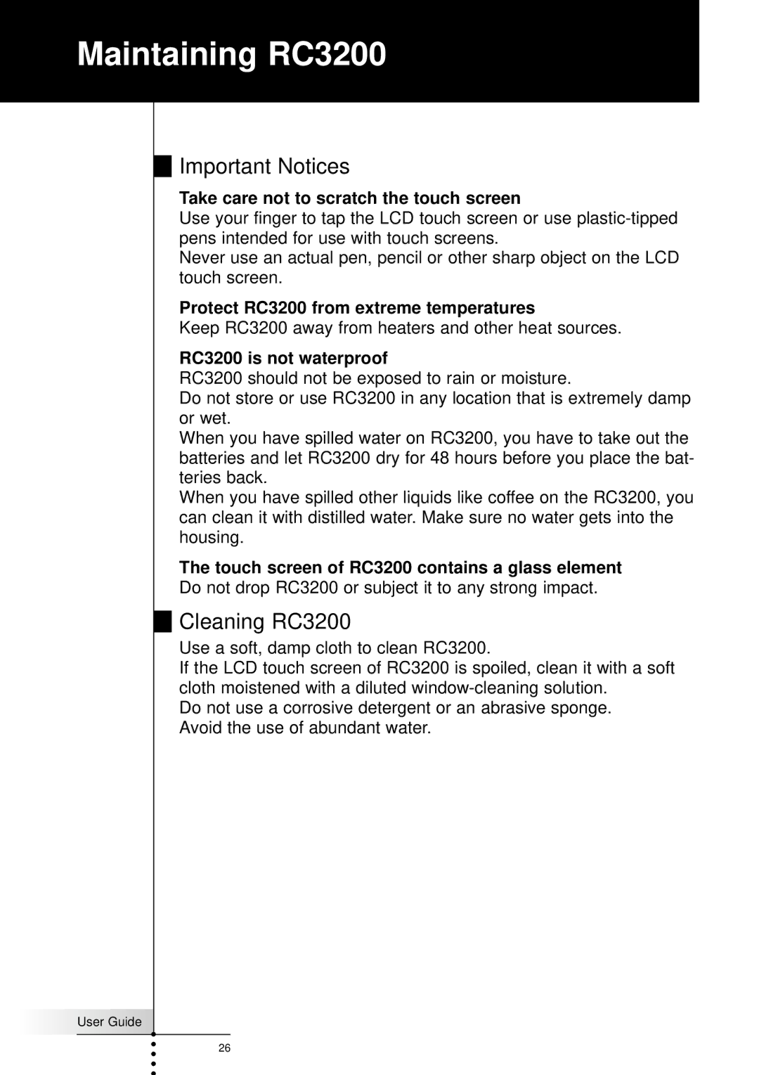 Marantz manual Maintaining RC3200, Important Notices, Cleaning RC3200 