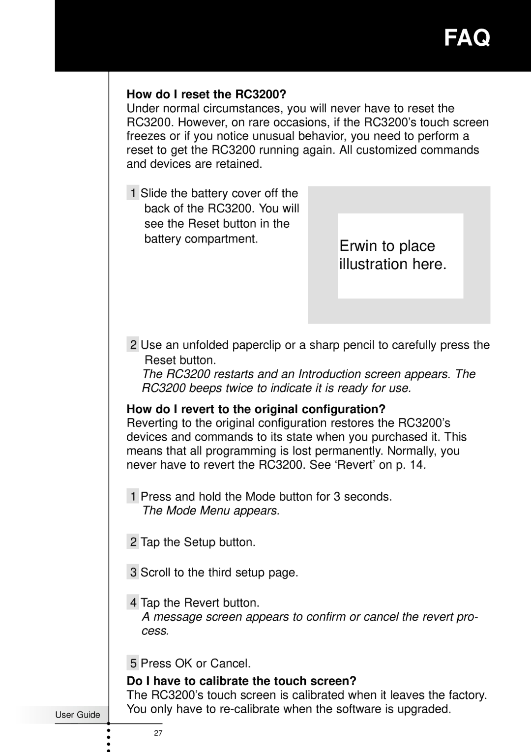 Marantz manual How do I reset the RC3200?, How do I revert to the original configuration? 