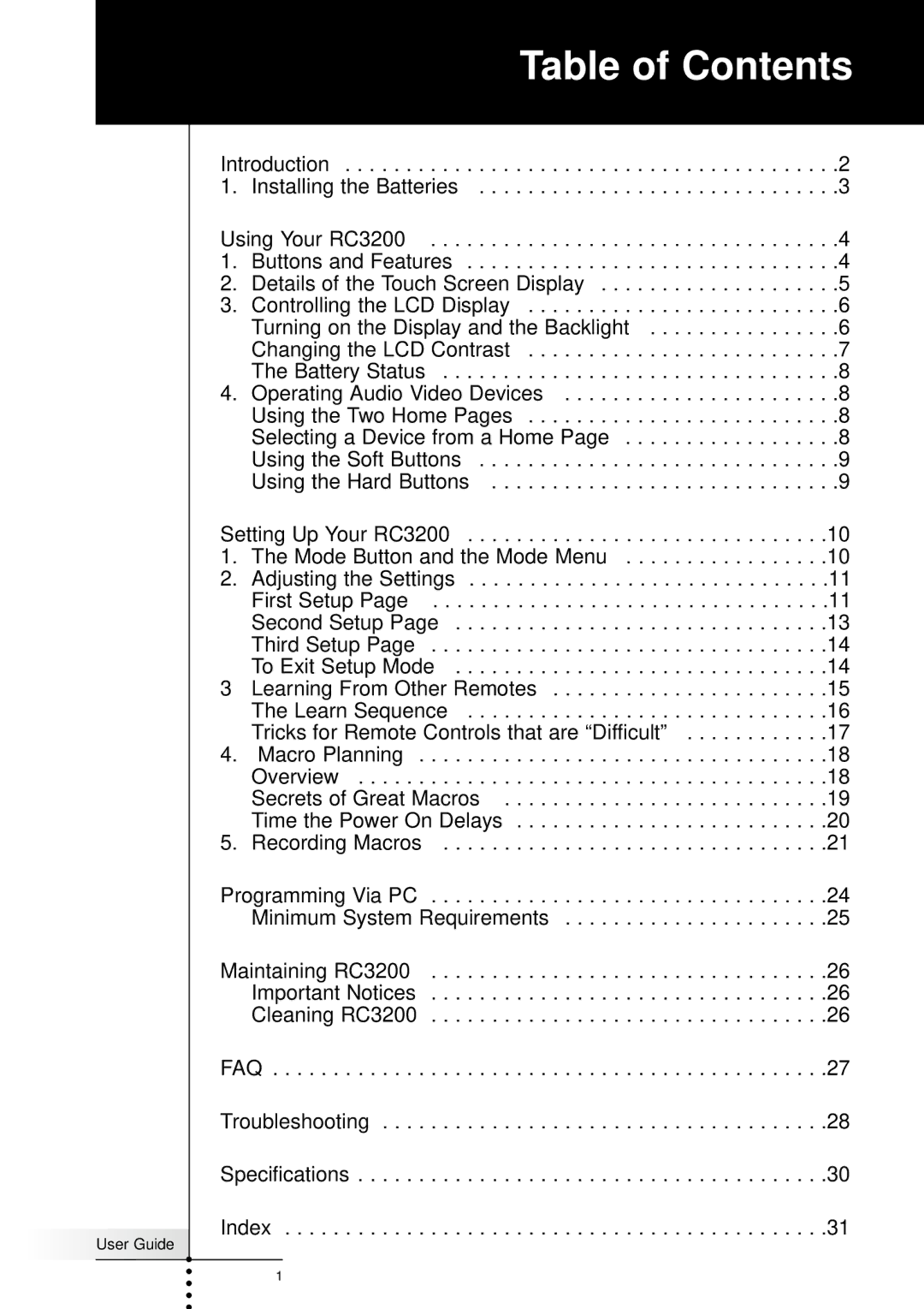 Marantz RC3200 manual Table of Contents 