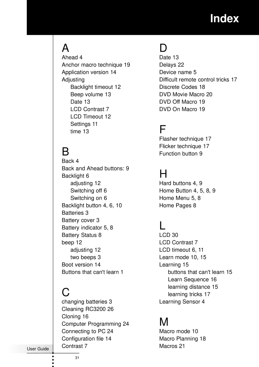 Marantz RC3200 manual Index 