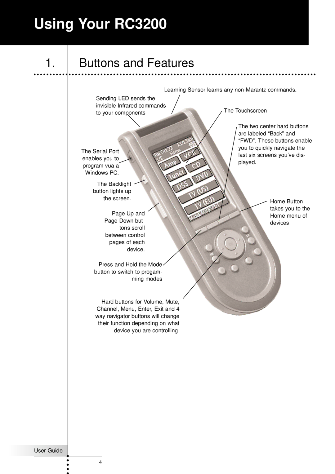 Marantz manual Using Your RC3200, Buttons and Features 